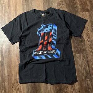 Harley Davidson Number One Graphic T Shirt Men's Black Motorcycle Top